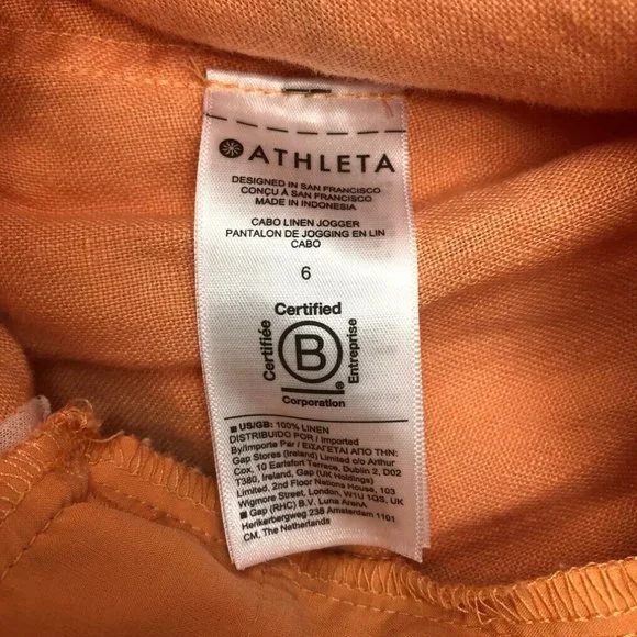 Athleta Cabo 100% Linen Jogger Pants Size 6 Orange - Picture 6 of 7